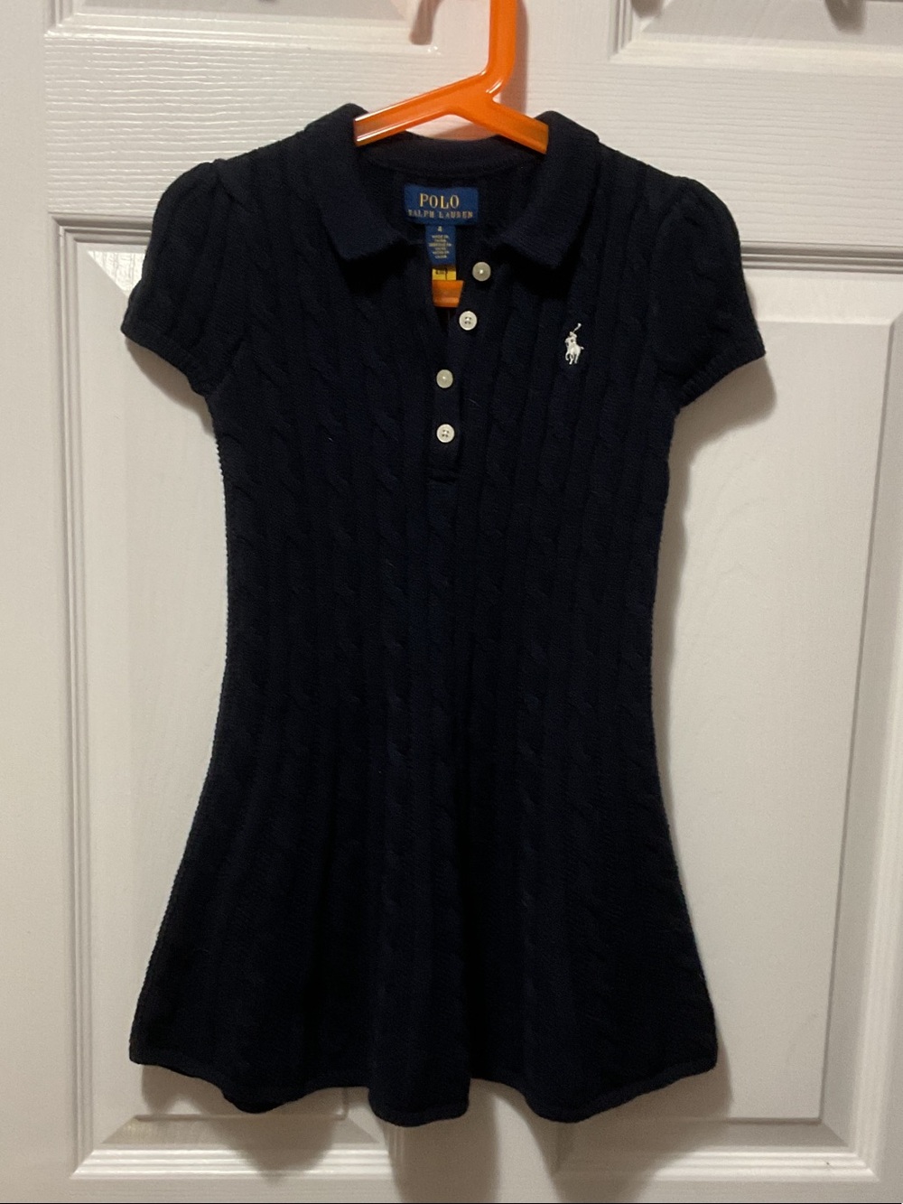 Polo by Ralph Lauren Girls' Navy Cable-Knit Polo Dress with Pony Logo